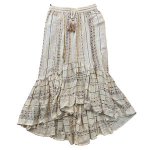 Surf Gypsy Natural Tassel Smocked Maxi Skirt Medium Bohemian